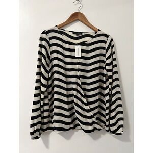 Banana Republic Black White Striped Wavy Print Long Sleeve Blouse Top Womens M